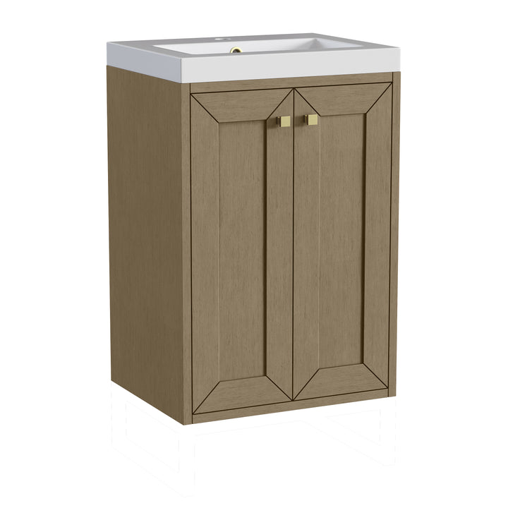Chianti 20" Single Vanity, Walnut Whisper, Champagne Brass, w/ White Glossy Composite Stone Top