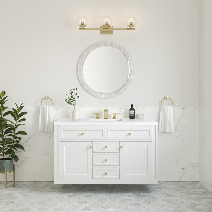 Chicago 48" Single Vanity, Glossy White, w/ 3 CM White Zeus Silestone® Top