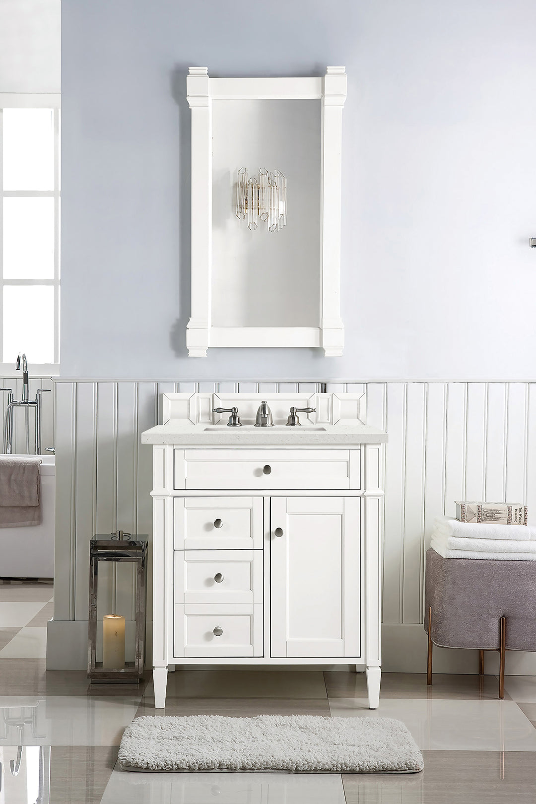 Brittany 30" Single Vanity, Bright White, w/ 3 CM Lime Delight Silestone Top
