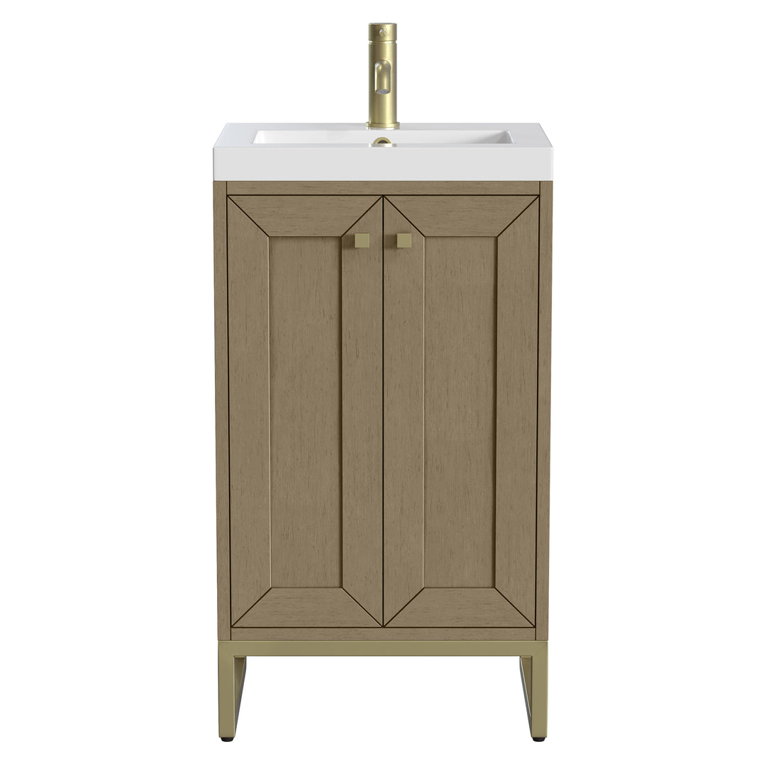 Chianti 20" Single Vanity, Walnut Whisper, Champagne Brass, w/ White Glossy Composite Stone Top