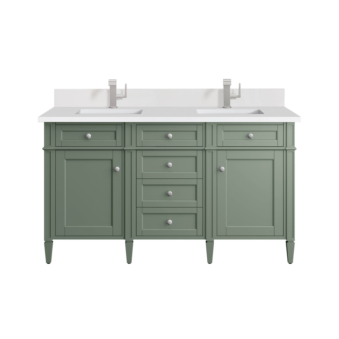 Brittany 60" Double Vanity, Smokey Celadon w/ Single Hole 3 CM White Zeus Top & Backsplash