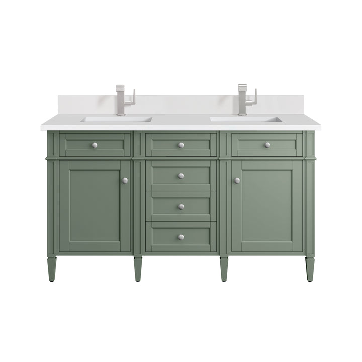 Brittany 60" Double Vanity, Smokey Celadon w/ Single Hole 3 CM White Zeus Top & Backsplash