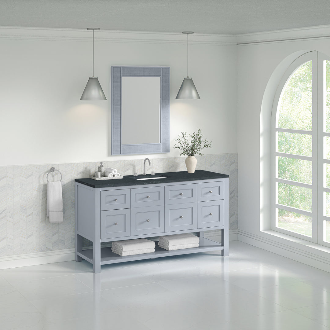 Breckenridge 60" Single Vanity, Serenity Blue, w/ 3 CM Charcoal Soapstone Quartz Top