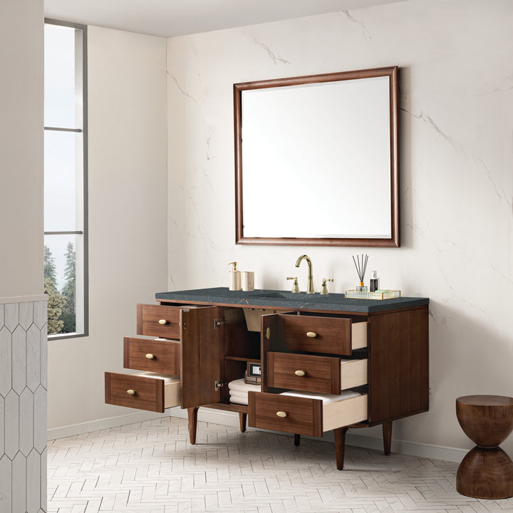 Amberly 60" Single Vanity, Mid-Century Walnut w/ 3 CM Parisien Bleu Top