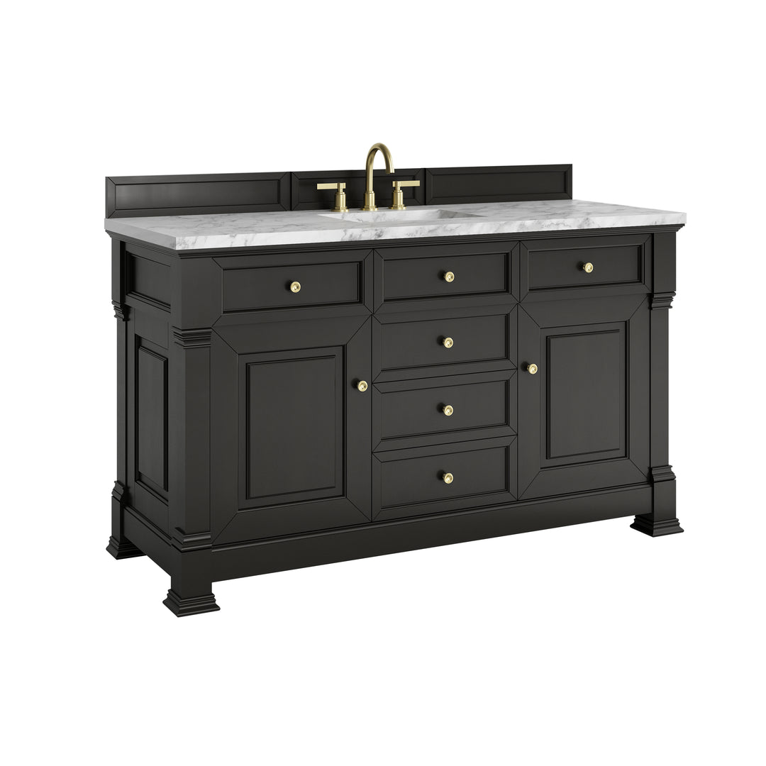 Brookfield 60" Single Vanity, Black Onyx w/3 CM Carrara White Marble Top