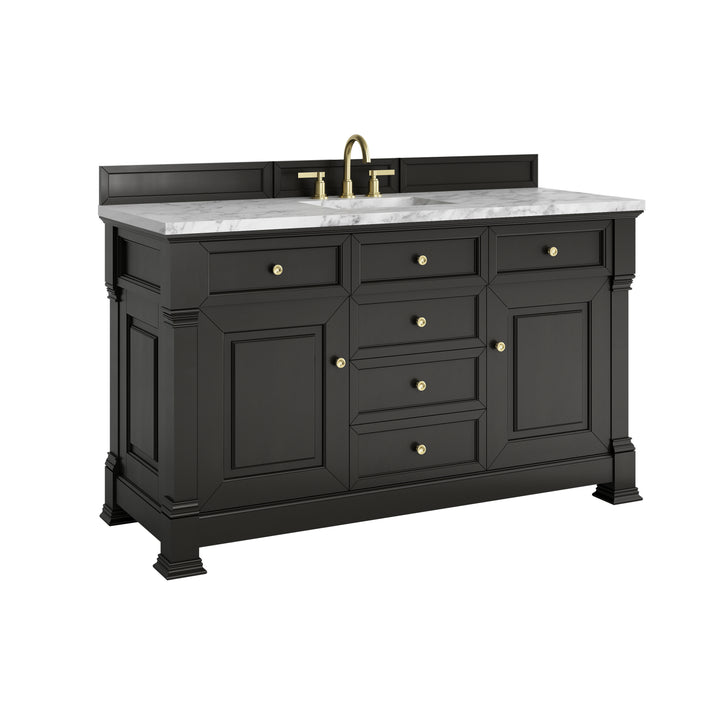 Brookfield 60" Single Vanity, Black Onyx w/3 CM Carrara White Marble Top