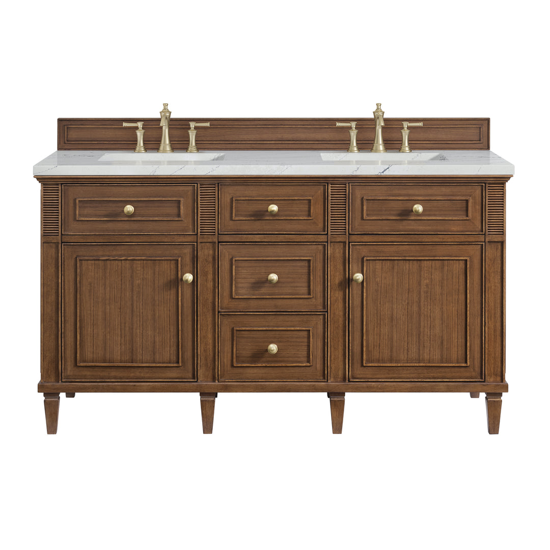 Lorelai 60" Double Vanity, Mid-Century Walnut w/ 3 CM Ethereal Noctis Silestone Top