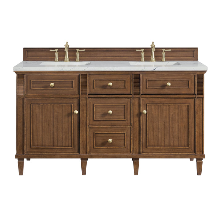 Lorelai 60" Double Vanity, Mid-Century Walnut w/ 3 CM Ethereal Noctis Silestone Top