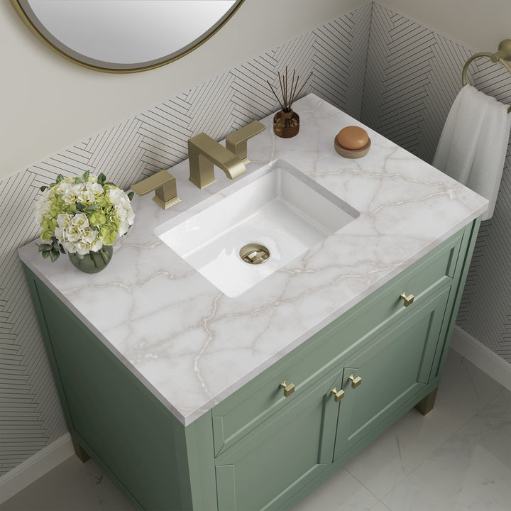 Chicago 36" Single Vanity, Smokey Celadon, w/ 3 CM Victorian Silver Silestone® Top
