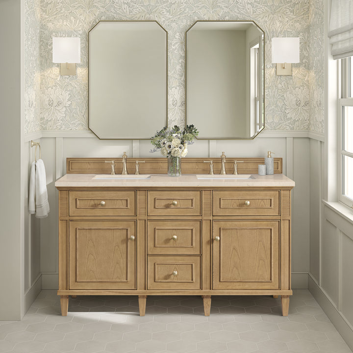 Lorelai 60" Double Vanity, Light Natural Oak w/ 3 CM Eternal Marfil Silestone Top