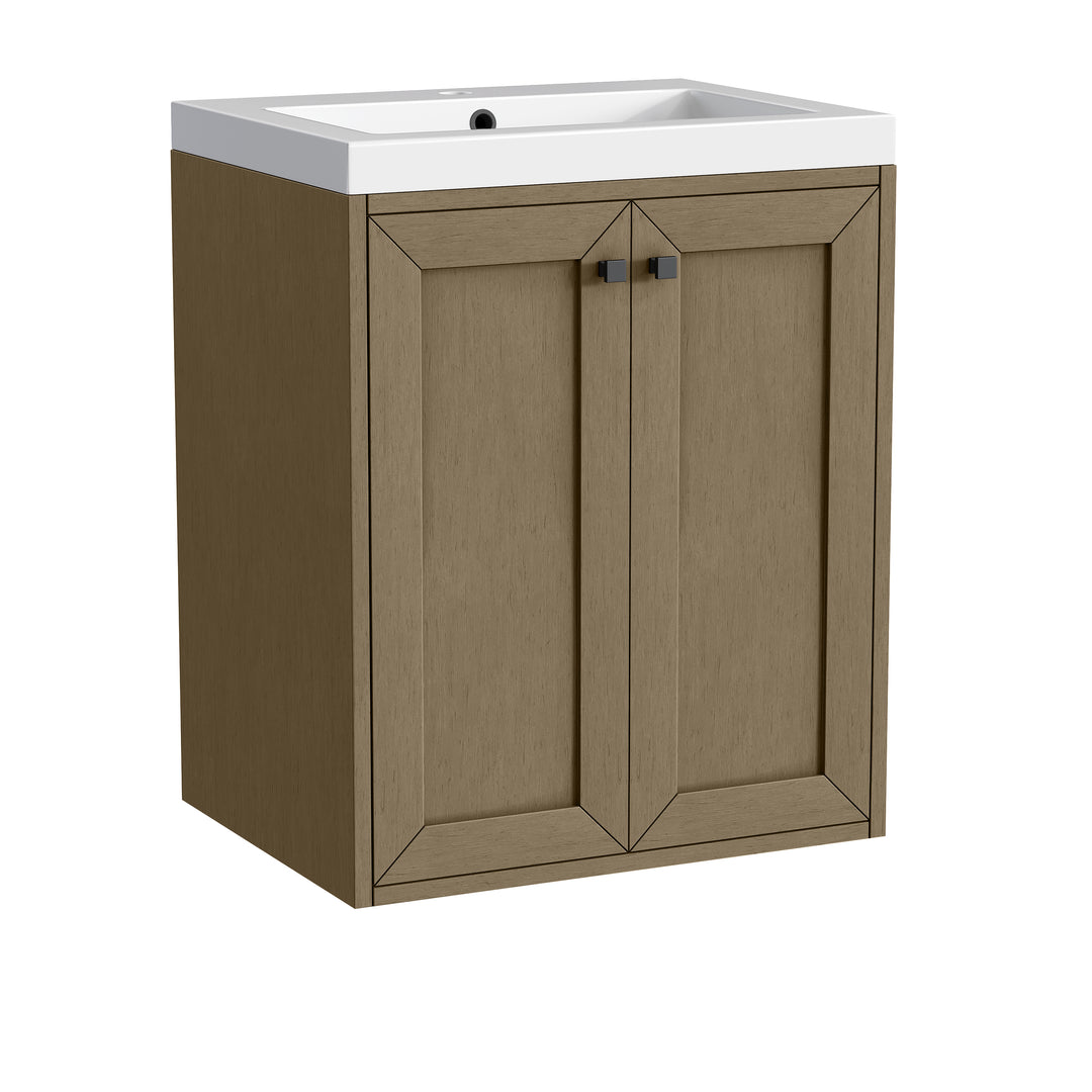 Chianti 24" Single Vanity, Walnut Whisper, Matte Black, w/ White Glossy Composite Stone Top