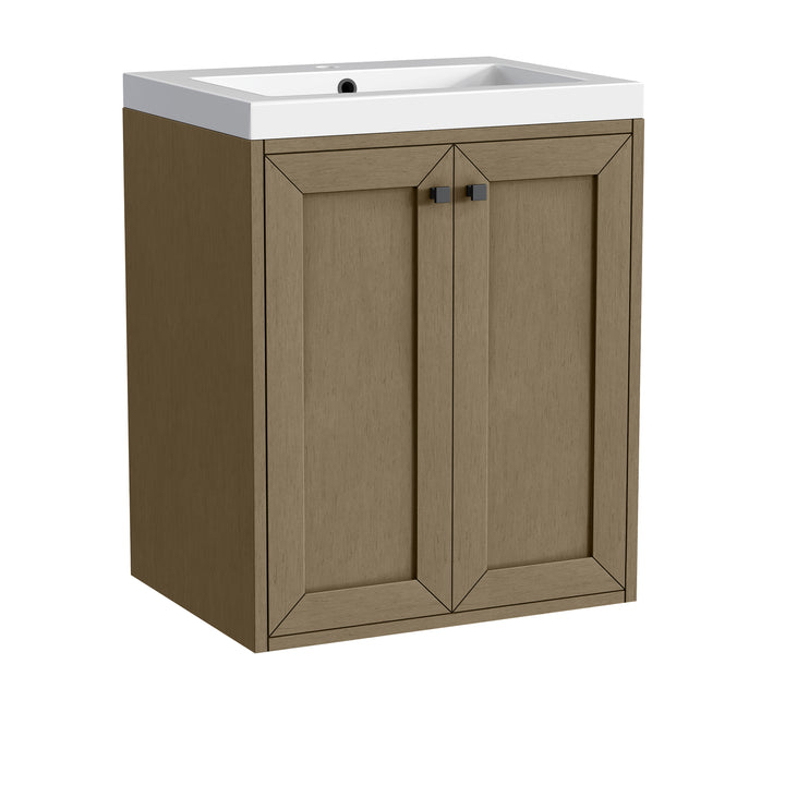 Chianti 24" Single Vanity, Walnut Whisper, Matte Black, w/ White Glossy Composite Stone Top