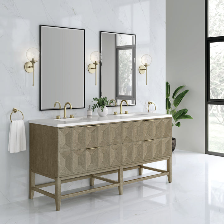 Emmeline 72" Double Vanity, Pebble Oak w/ 3 CM White Zeus Top