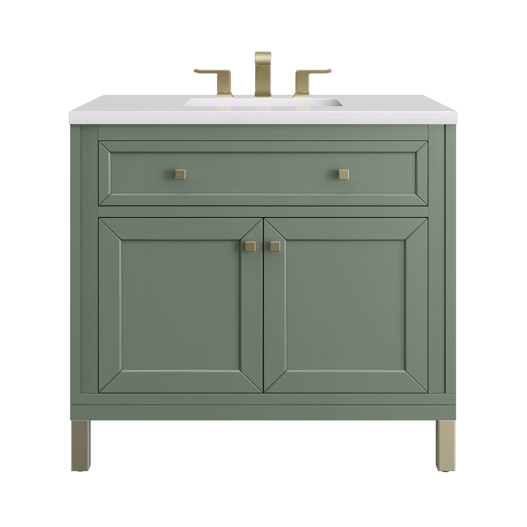 Chicago 36" Single Vanity, Smokey Celadon, w/ 3 CM White Zeus Silestone® Top