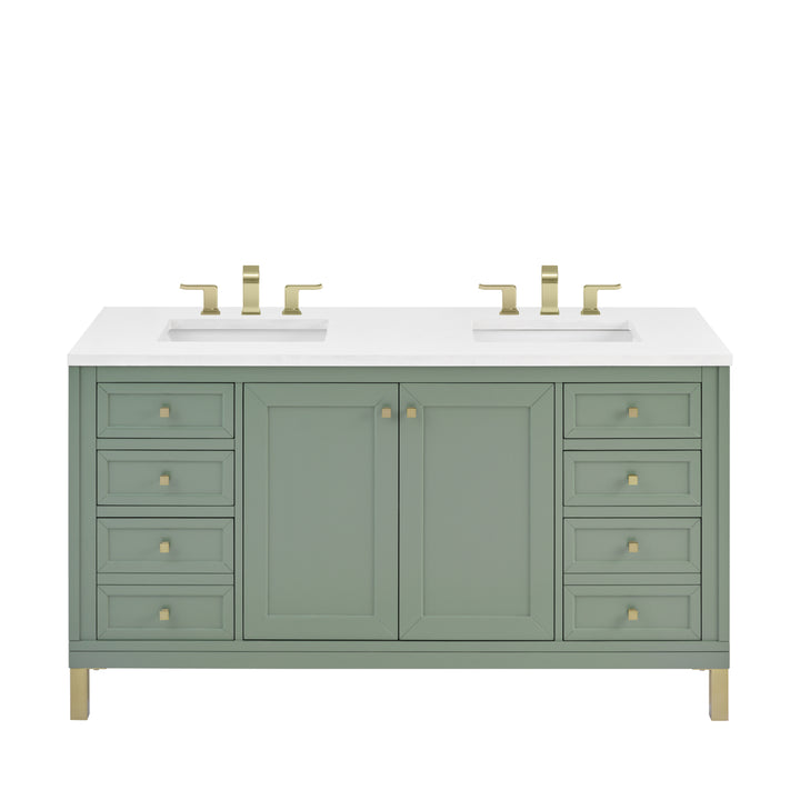 Chicago 60" Double Vanity, Smokey Celadon, w/ 3 CM White Zeus Silestone® Top
