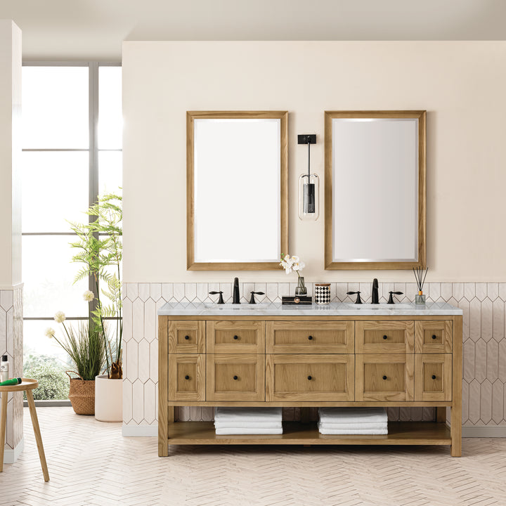 Breckenridge 72" Double Vanity, Light Natural Oak w/ 3 CM Victorian Silver Top w/FreePower Wireless Charger
