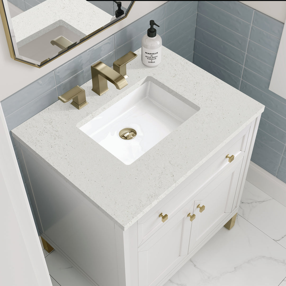 Chicago 30" Single Vanity, Glossy White, w/ 3 CM Lime Delight Silestone® Top