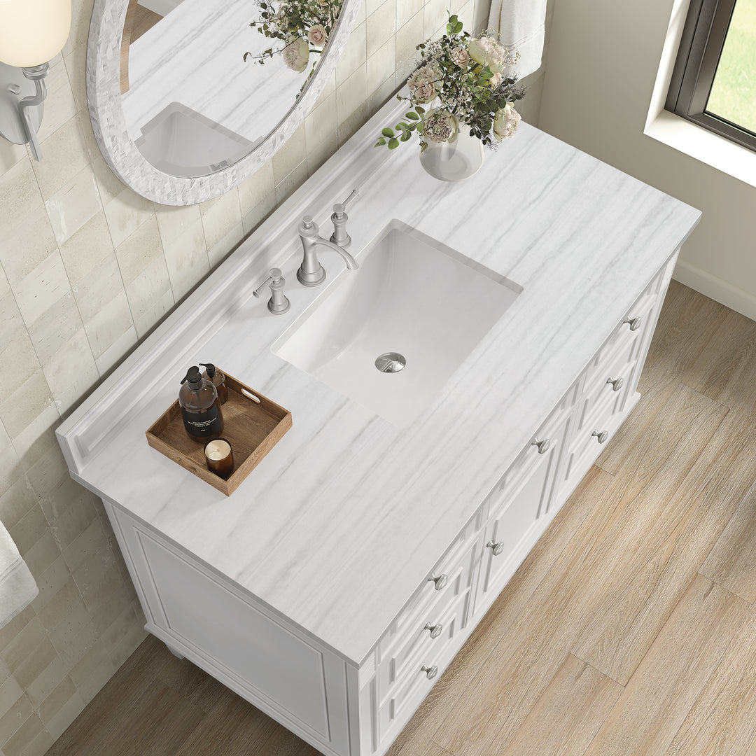 Lorelai 48" Single Vanity, Bright White w/ 3 CM Arctic Fall Solid Surface Top