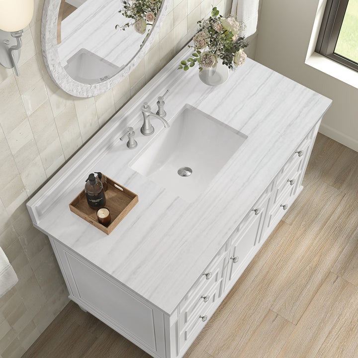 Lorelai 48" Single Vanity, Bright White w/ 3 CM Arctic Fall Solid Surface Top