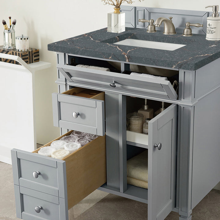 Brittany 30" Single Vanity, Urban Gray, w/ 3 CM Parisien Bleu Silestone Top