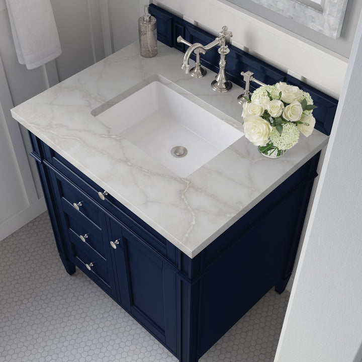Brittany 30" Single Vanity, Victory Bleu w/ 3 CM Victorian Silver Silestone Top