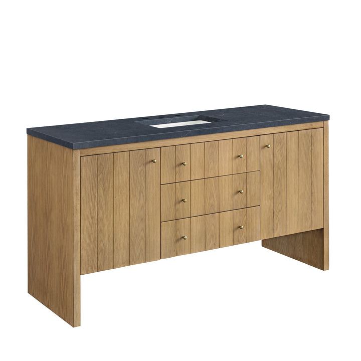 Hudson 60" Single Vanity, Light Natural Oak w/ 3 CM Charcoal Soapstone Top