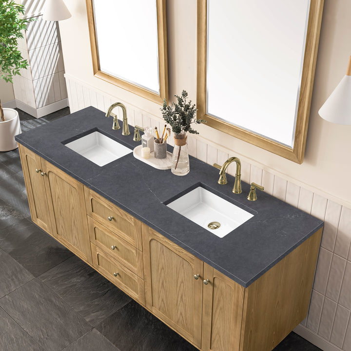 Laurent 72" Double Vanity, Light Natural Oak w/ 3 CM Charcoal Soapstone Top