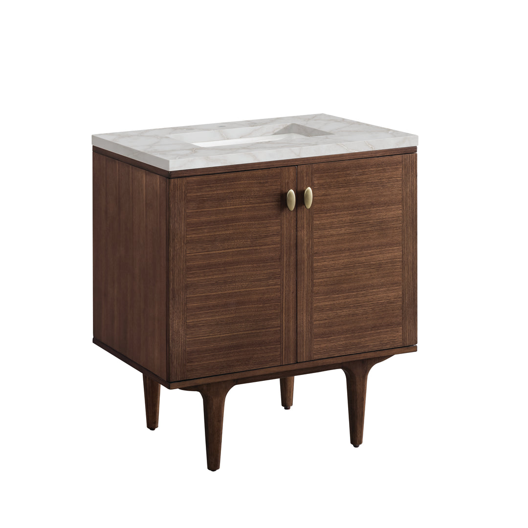 Amberly 30" Single Vanity, Mid-Century Walnut w/ 3 CM Victorian Silver Top