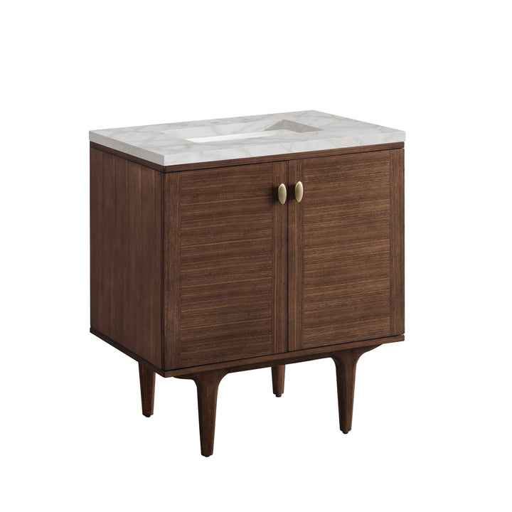 Amberly 30" Single Vanity, Mid-Century Walnut w/ 3 CM Victorian Silver Top