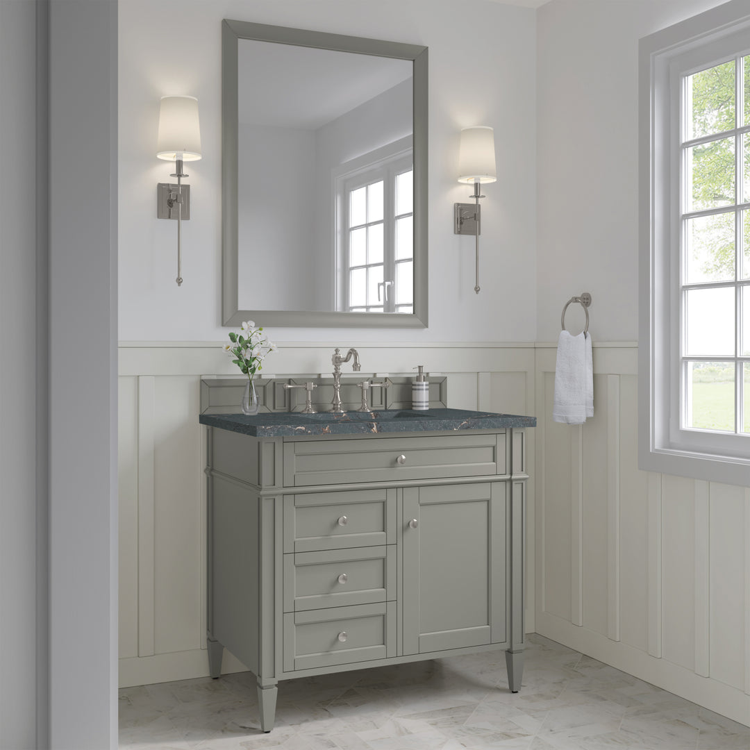 Brittany 36" Single Vanity, Urban Gray w/ 3 CM Parisien Bleu Silestone Top