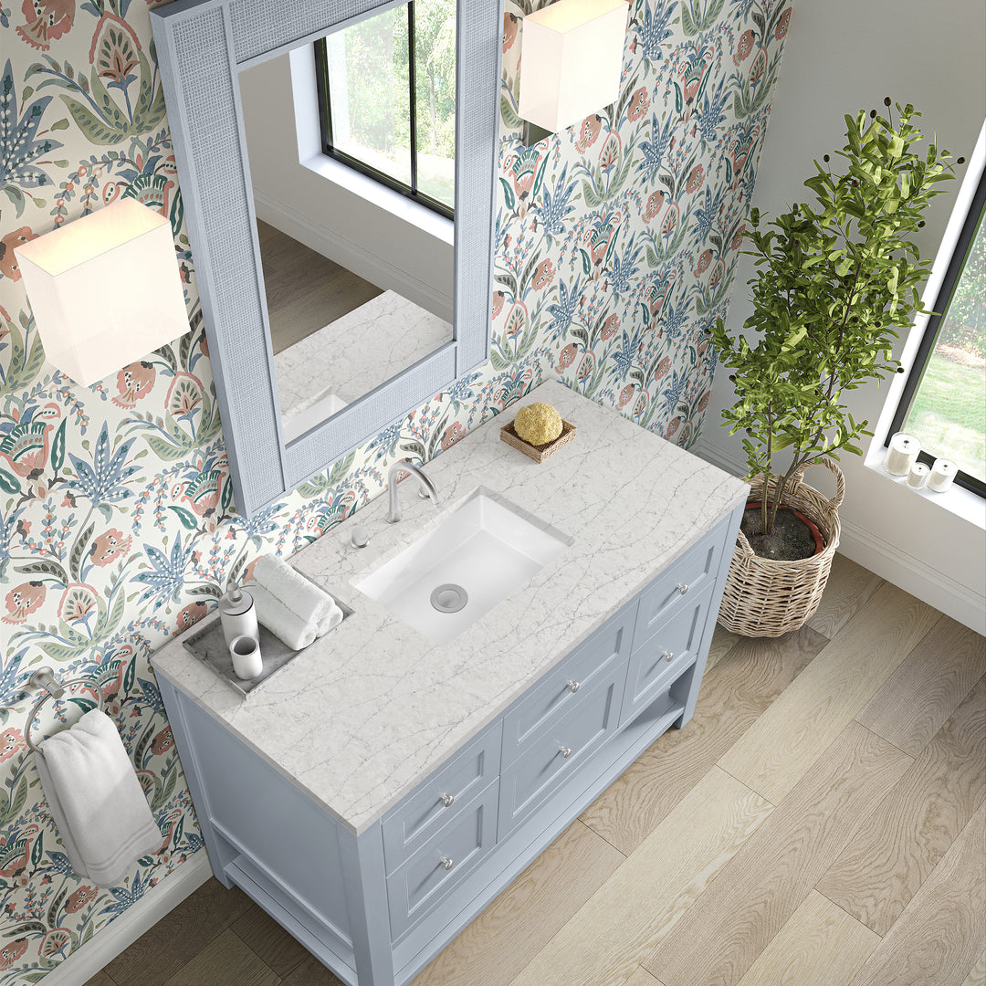 Breckenridge 48" Single Vanity, Serenity Blue, w/ 3 CM Eternal Jasmine Pearl Quartz Top