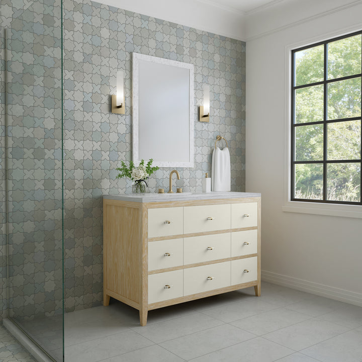 Celeste 48" Single Vanity, Sunwashed Oak with Embossed Shagreen w/ 3 CM Arctic Fall Solid Surface Top