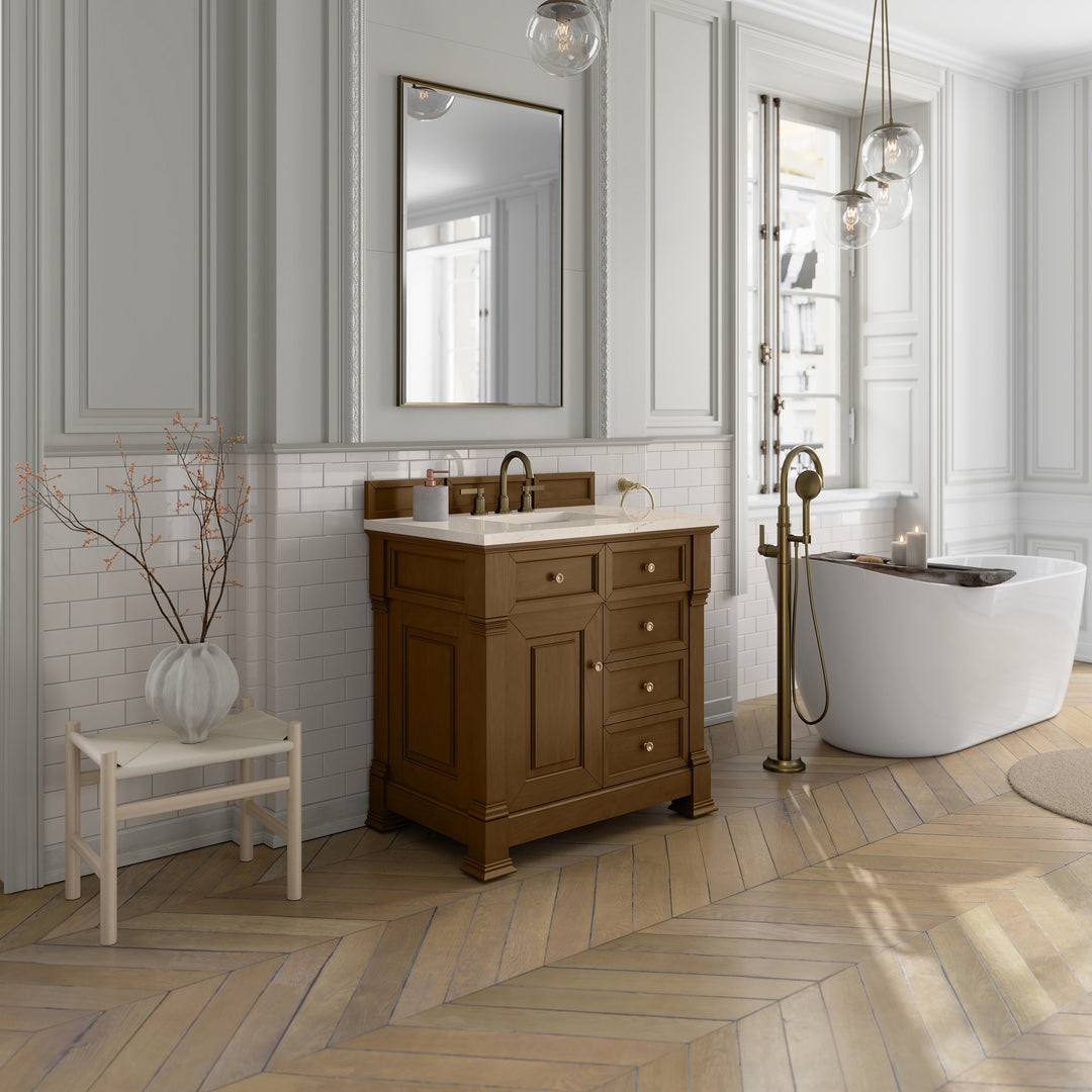 Brookfield 36" Single Vanity, Honey Oak w/ 3 CM Eternal Marfil Silestone® Top