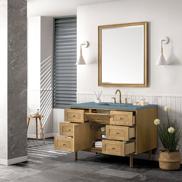 Laurent 48" Single Vanity, Light Natural Oak w/ 3 CM Cala Blue Top