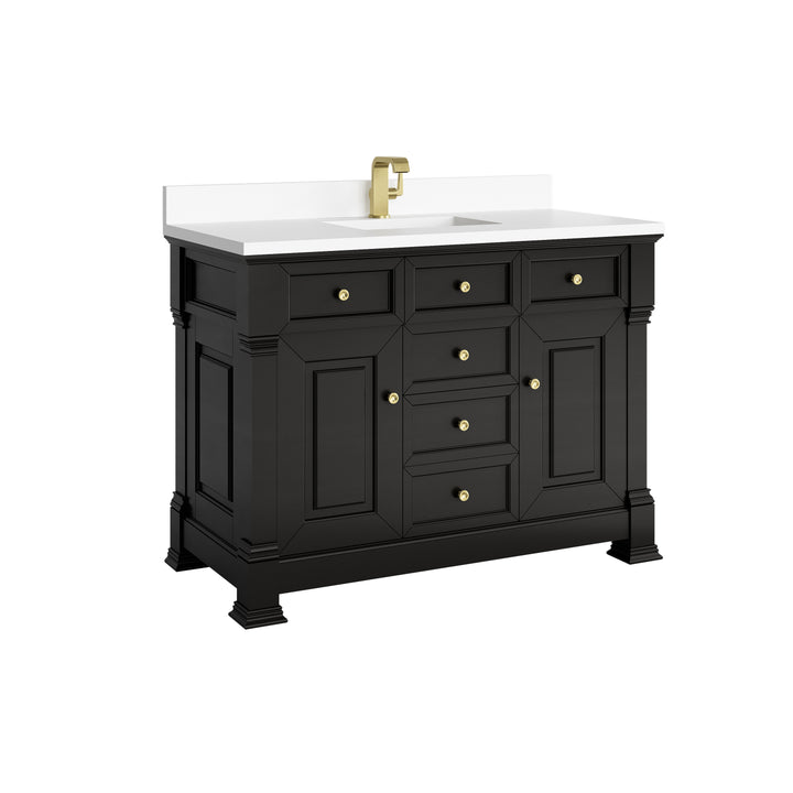Brookfield 48" Single Vanity, Black Onyx w/ Single Hole 3 CM White Zeus Silestone® Top & Backsplash