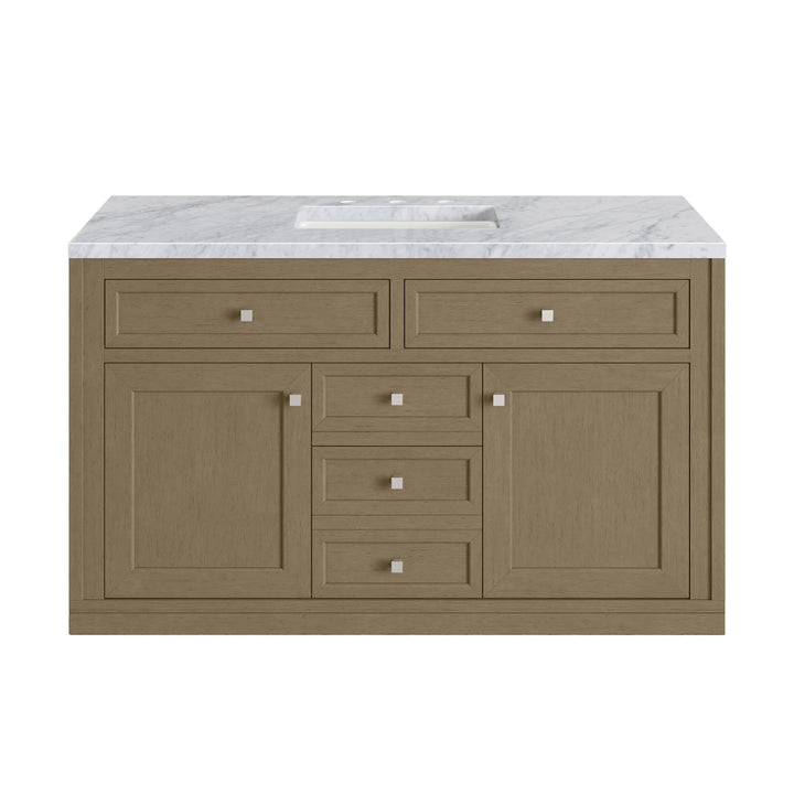 Chicago 48" Single Vanity, Walnut Whisper, w/ 3 CM Carrara Marble Top