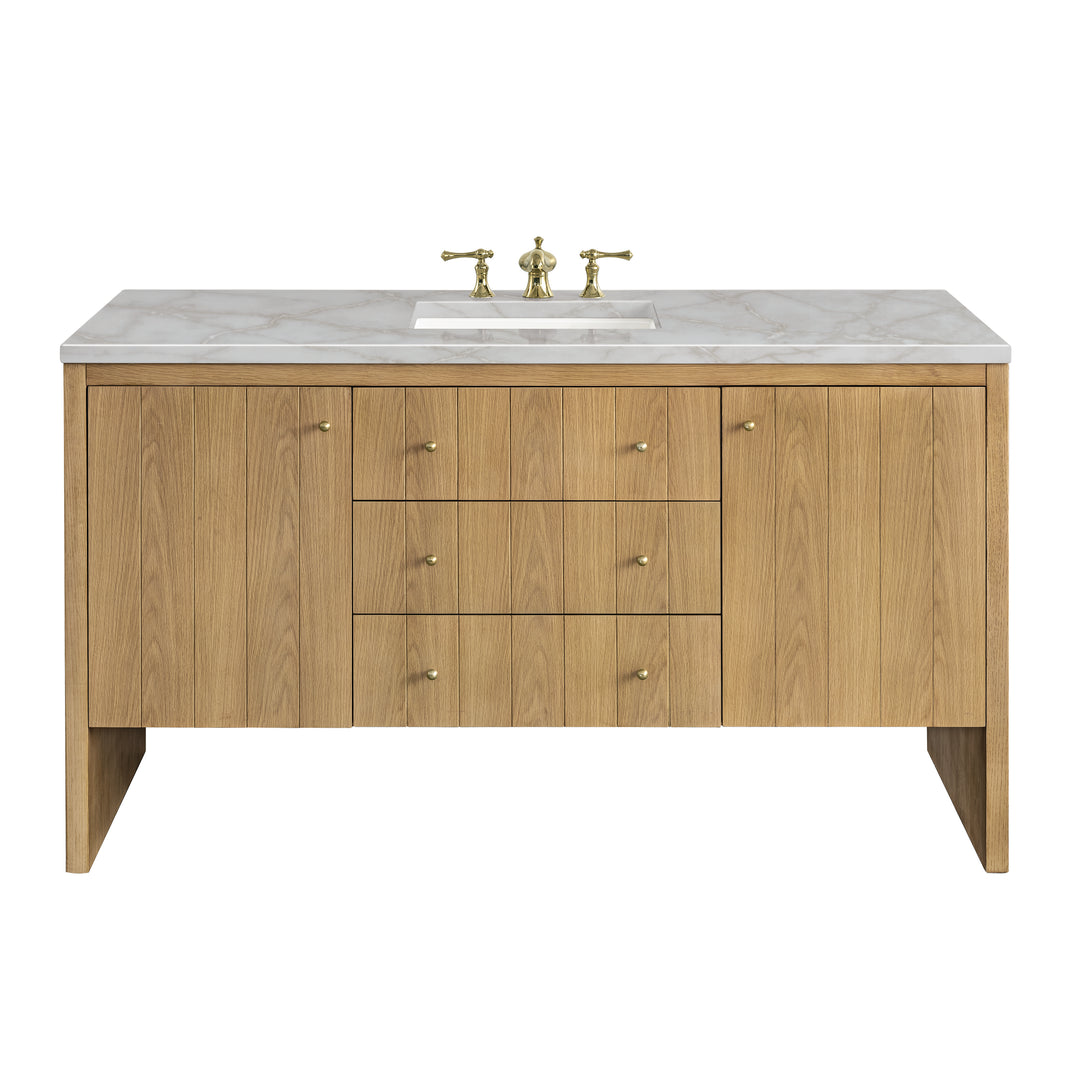 Hudson 60" Single Vanity, Light Natural Oak w/ 3 CM Victorian Silver Top