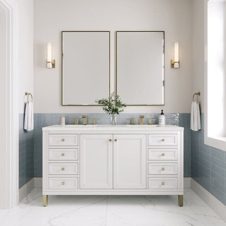Chicago 60" Double Vanity, Glossy White, w/ 3 CM Lime Delight Silestone® Top