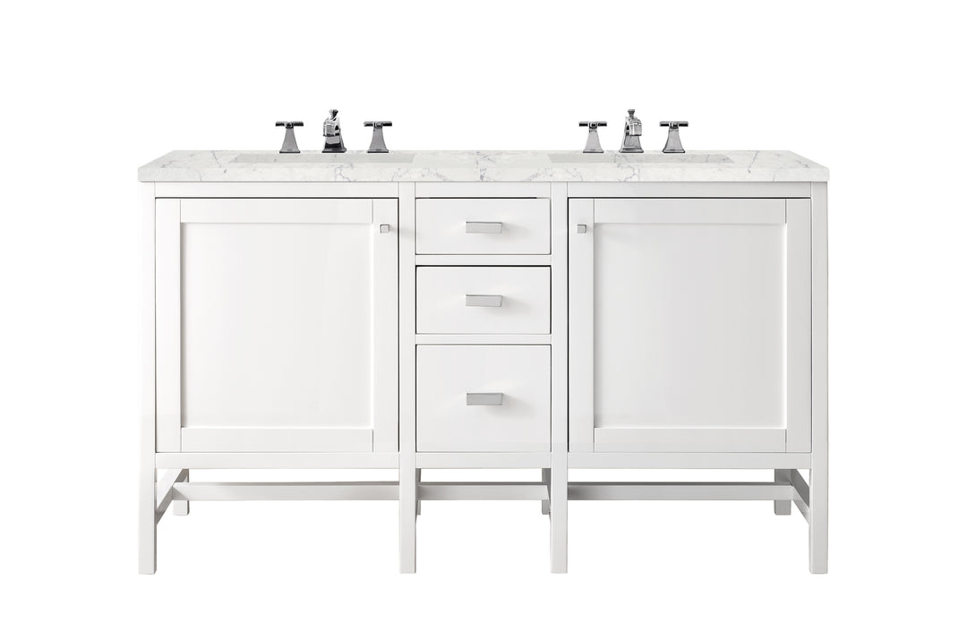 Addison 60" Double Vanity, Glossy White w/ 3 CM Eternal Jasmine Pearl Silestone Top