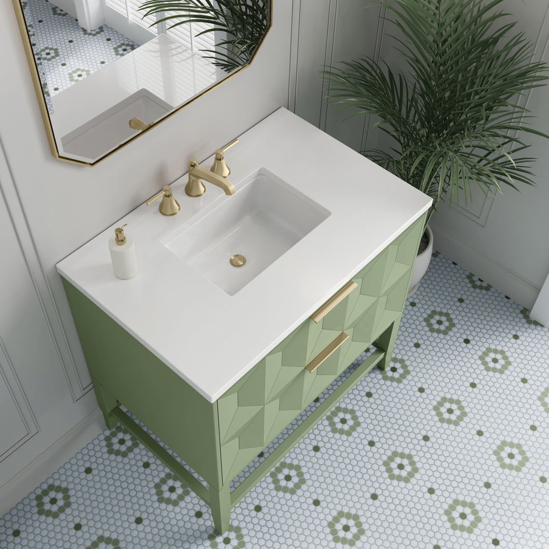 Emmeline 36" Single Vanity, Pistachio w/ 3 CM White Zeus Top