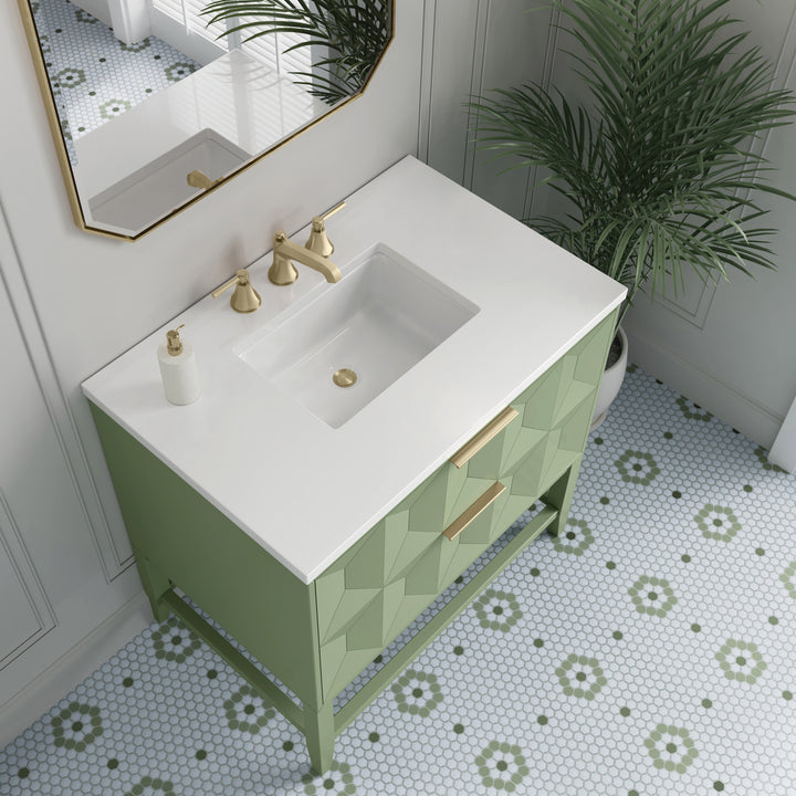 Emmeline 36" Single Vanity, Pistachio w/ 3 CM White Zeus Top