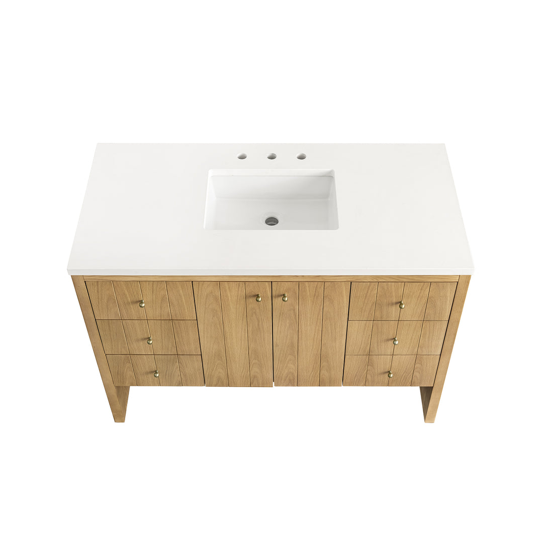 Hudson 48" Single Vanity, Light Natural Oak w/ 3 CM White Zeus Top