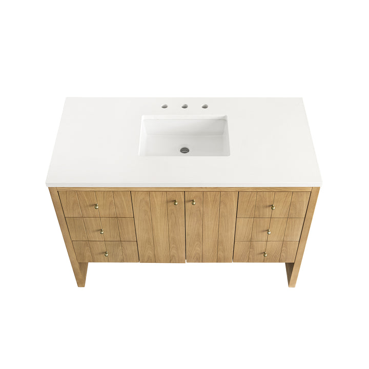 Hudson 48" Single Vanity, Light Natural Oak w/ 3 CM White Zeus Top