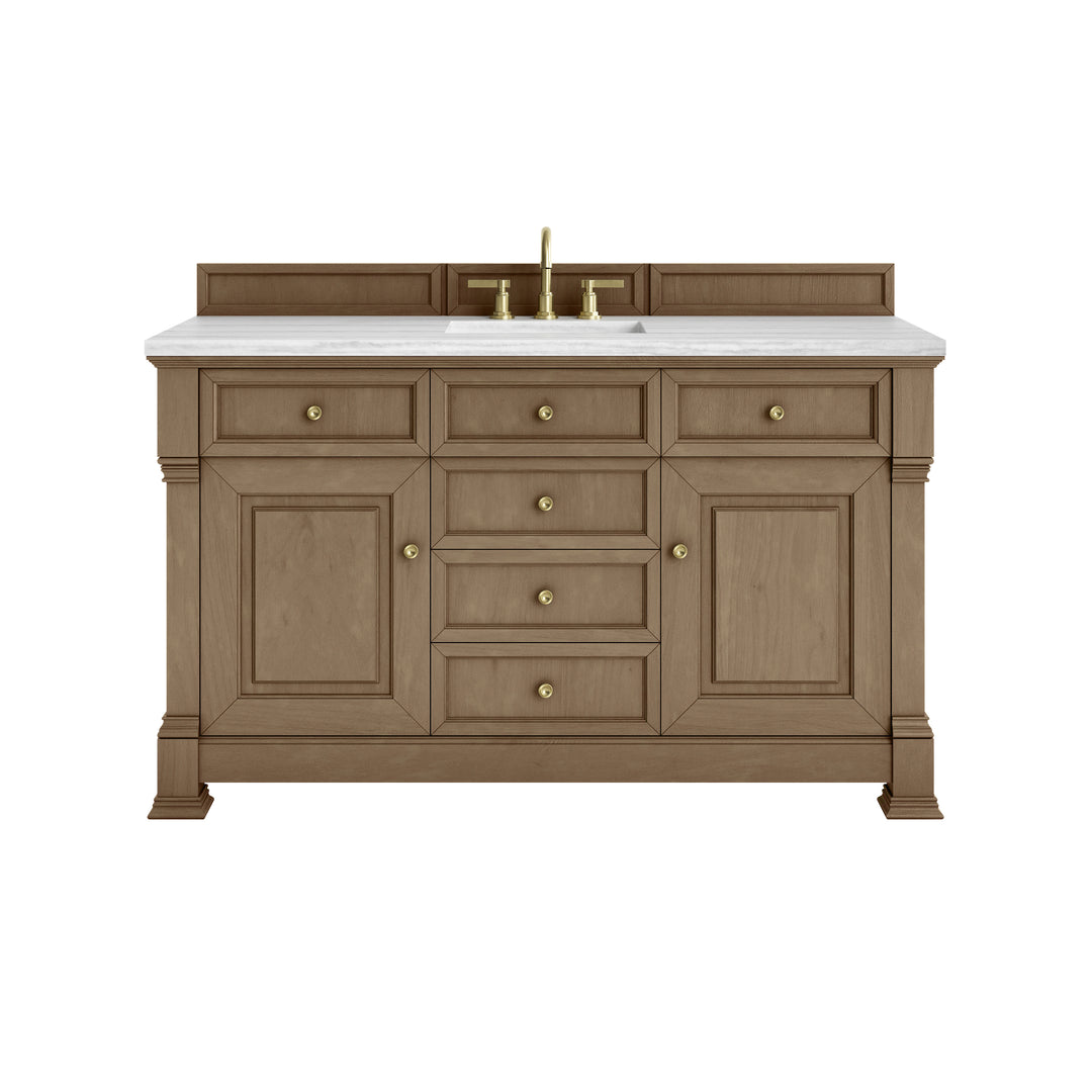 Brookfield 60" Single Vanity, Pecan w/ 3 CM Arctic Fall Solid Surface Top