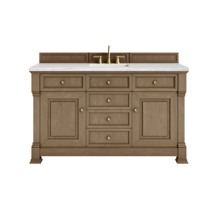Brookfield 60" Single Vanity, Pecan w/ 3 CM Arctic Fall Solid Surface Top