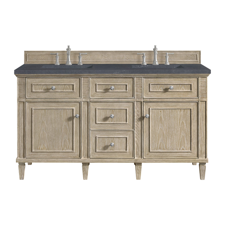 Lorelai 60" Double Vanity, Whitewashed Oak w/ 3 CM Charcoal Soapstone Silestone Top