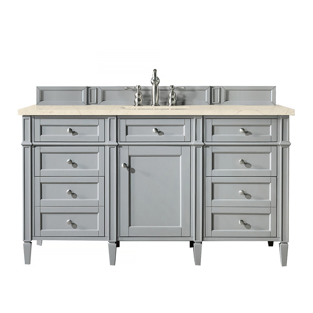 Brittany 60" Single Vanity, Urban Gray w/ 3 CM Eternal Marfil Silestone Top