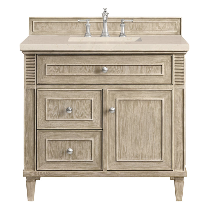 Lorelai 36" Single Vanity, Whitewashed Oak w/ 3 CM Eternal Marfil Silestone Top