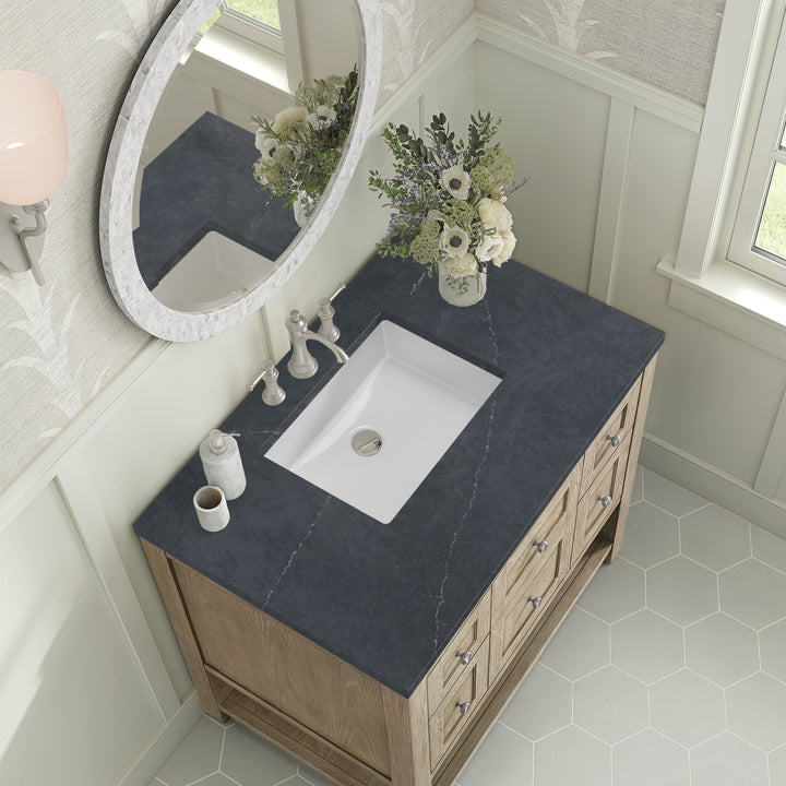 Breckenridge 36" Single Vanity, Whitewashed Oak w/ 3 CM Charcoal Soapstone Silestone Top
