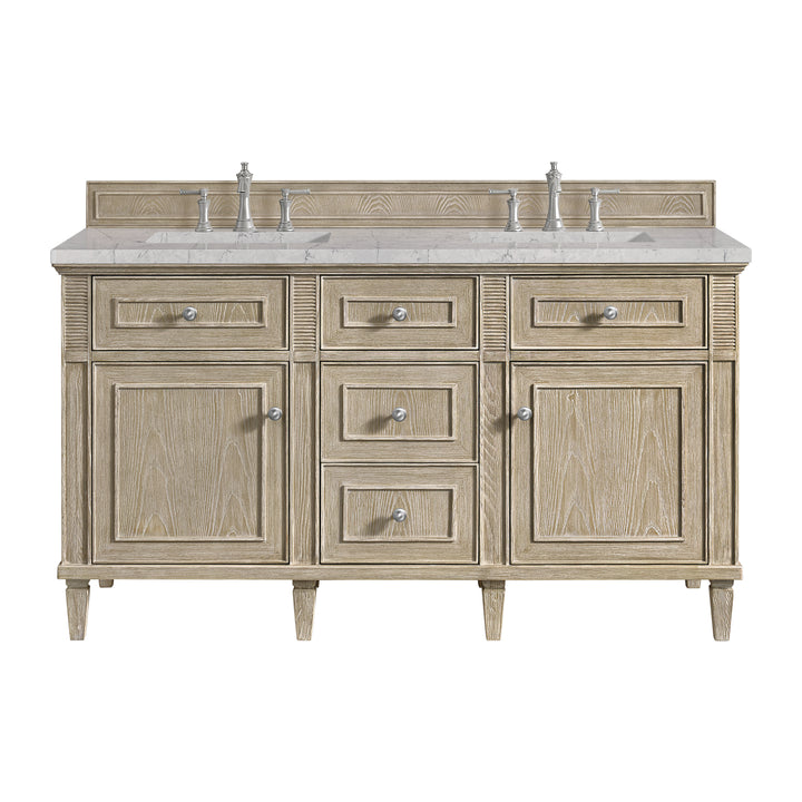 Lorelai 60" Double Vanity, Whitewashed Oak w/ 3 CM Eternal Jasmine Pearl Silestone Top